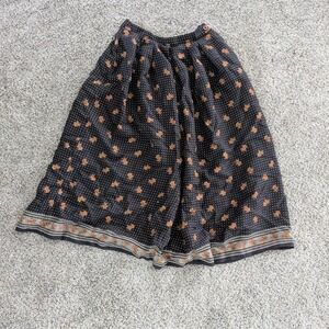 Vintage Jones New‎ York Floral Polka Dot Rayon Pleated Midi Skirt Black Brown 6